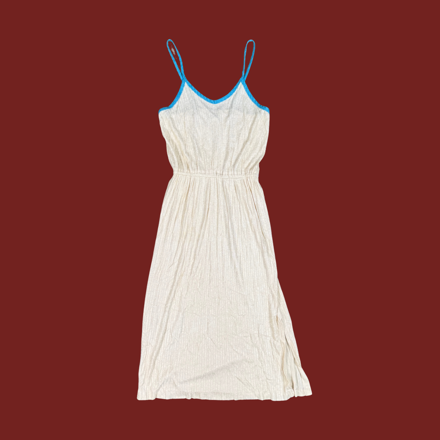 (S) 70s Cream/Blue Terry Midi Dress