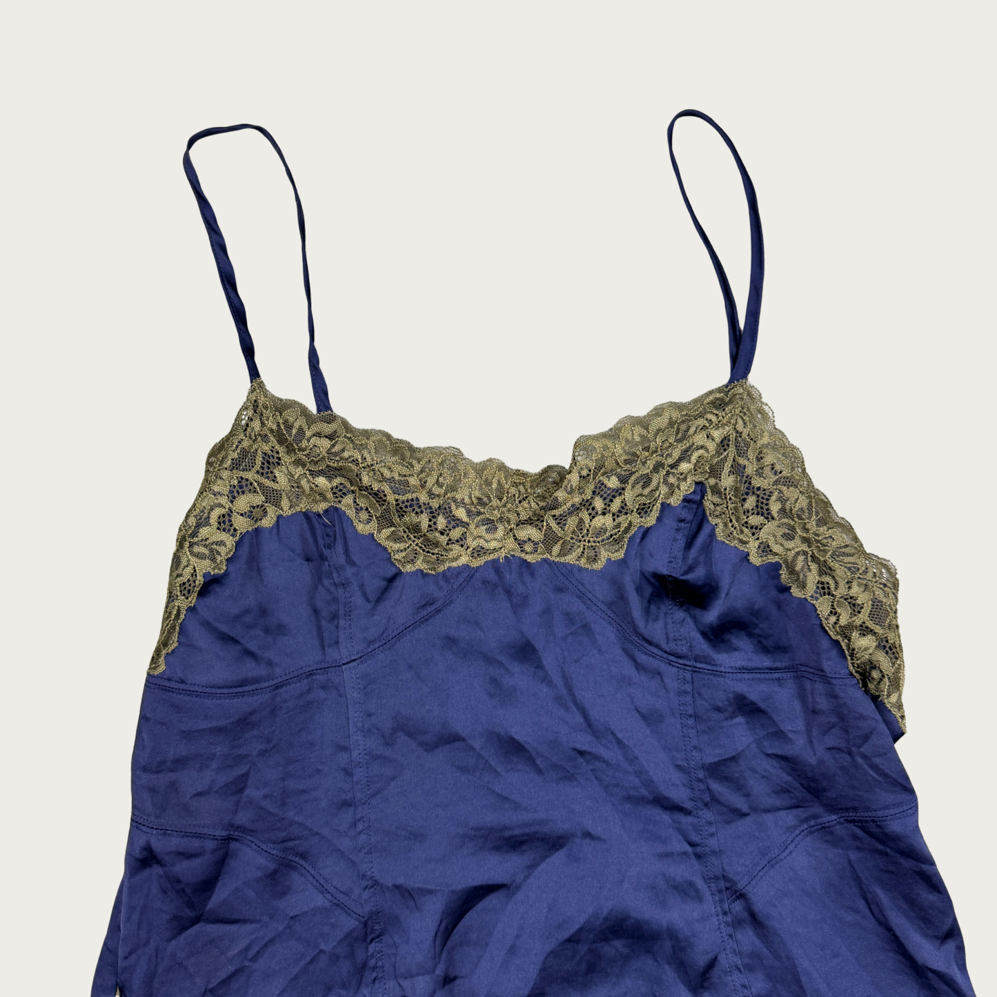 (M) Free People Navy/Green Slip Dress