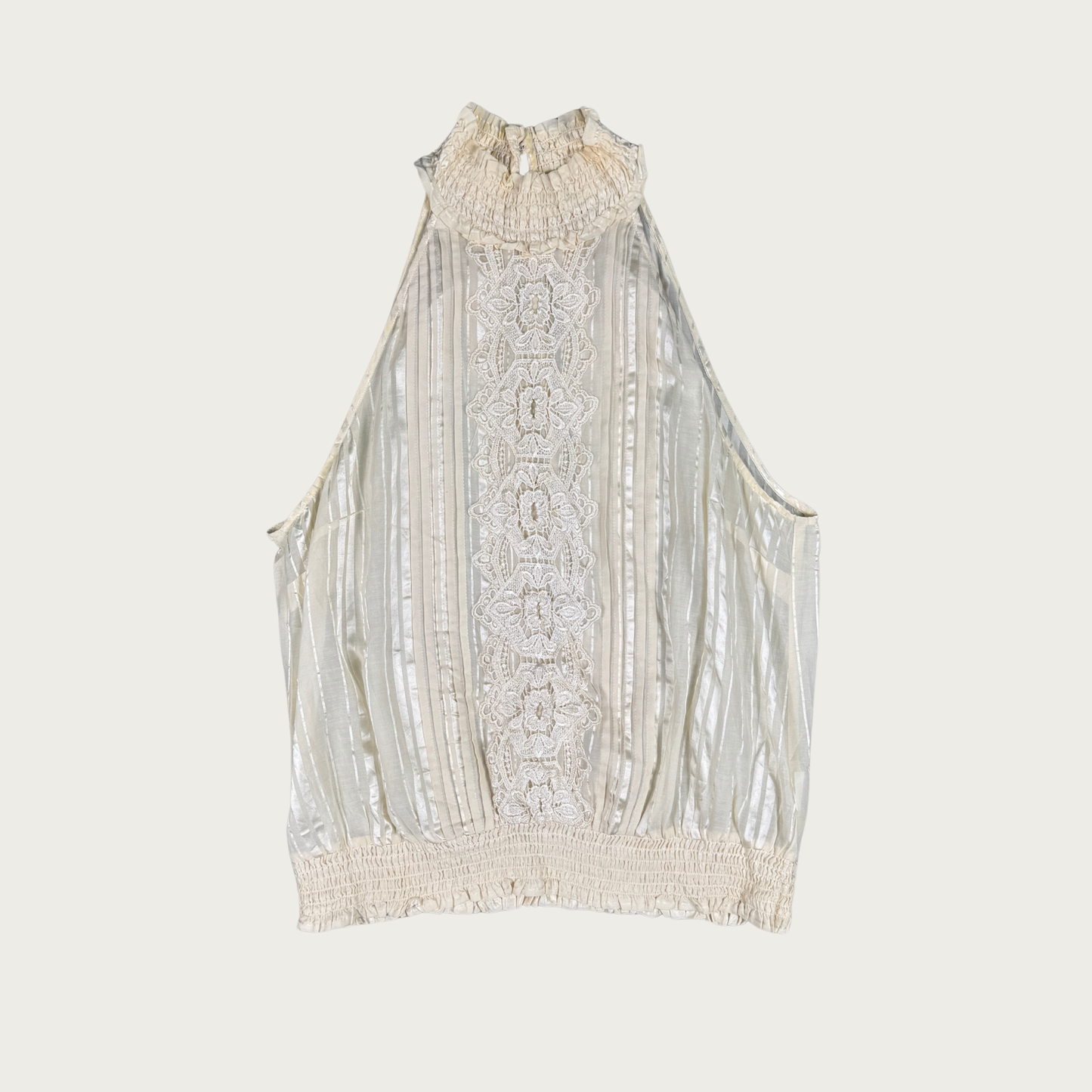 (L) Bebe High Neck Cream Sleeveless Blouse