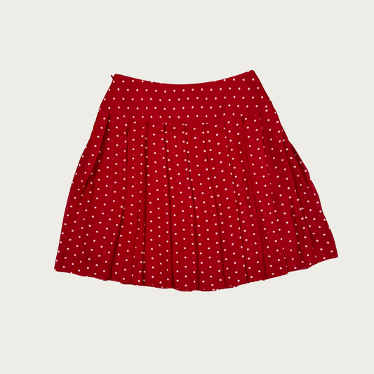 (28") Red/White Polka Dot Pleated Midi Skirt