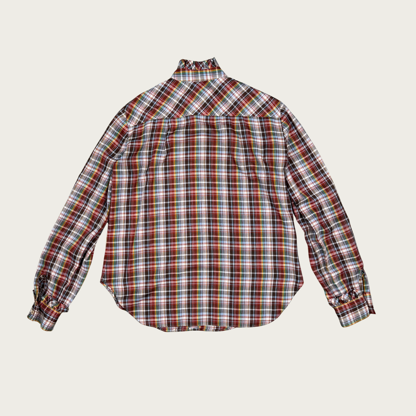 (L) Earth Toned Multicolor Plaid Vintage Blouse