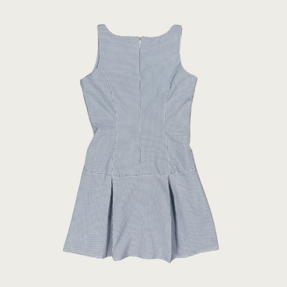 (M) Baby Blue and Black Plaid Drop Waist Mini Dress