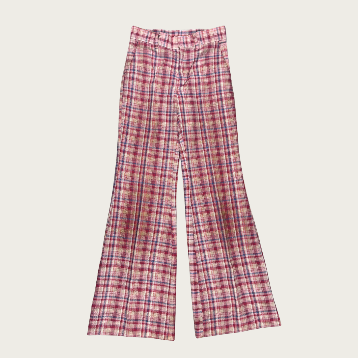 (27") 70s Pink/Blue Plaid Bell Bottoms