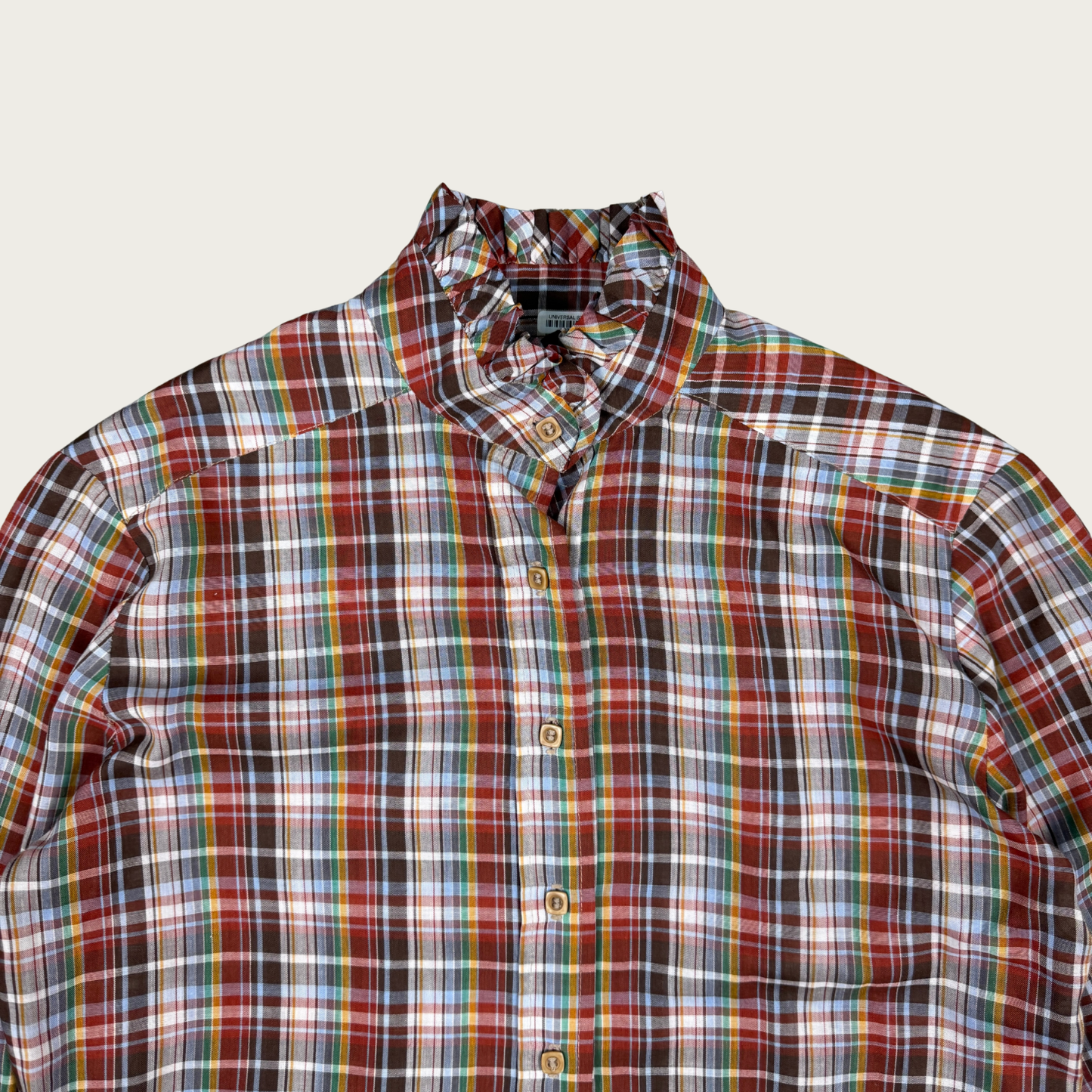 (L) Earth Toned Multicolor Plaid Vintage Blouse