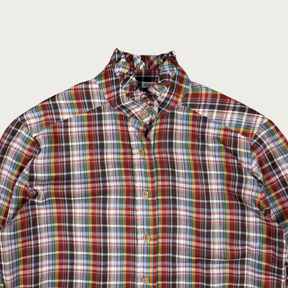 (L) Earth Toned Multicolor Plaid Vintage Blouse