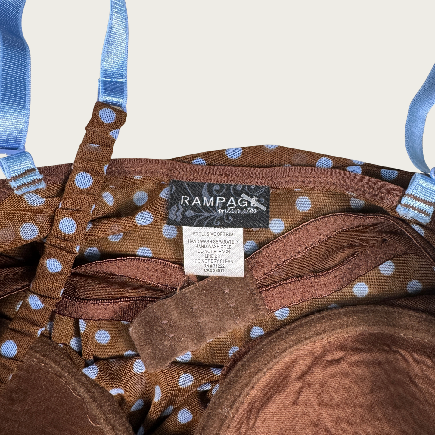 (S/M) Brown/Blue Polka Dot Mesh Bustier Slip