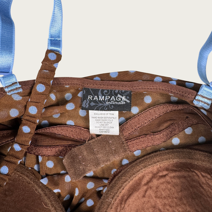 (S/M) Brown/Blue Polka Dot Mesh Bustier Slip