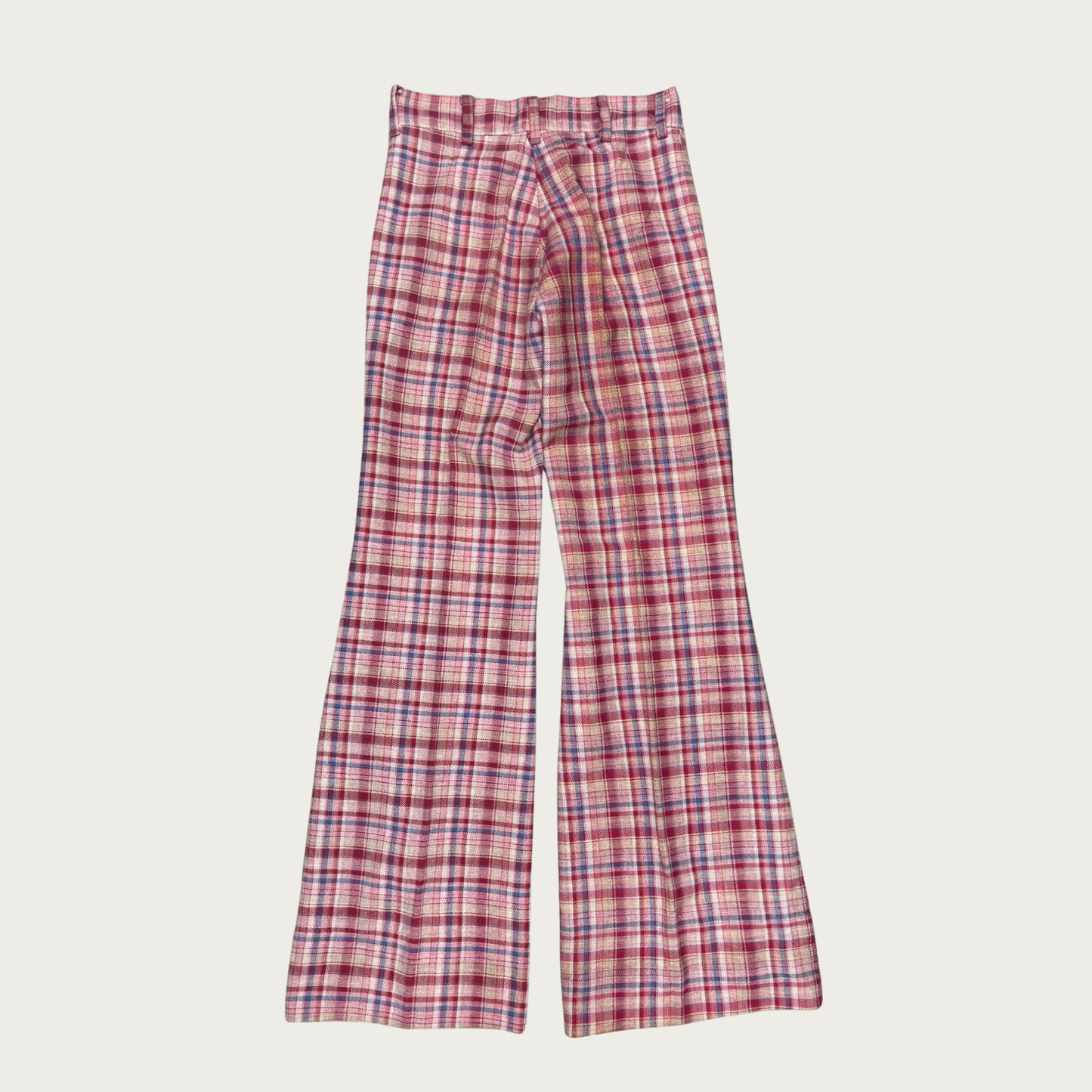 (27") 70s Pink/Blue Plaid Bell Bottoms