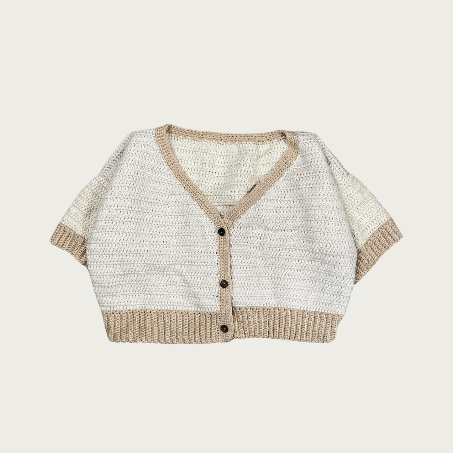 (L) Knit Cropped Short Sleeve Cardigan