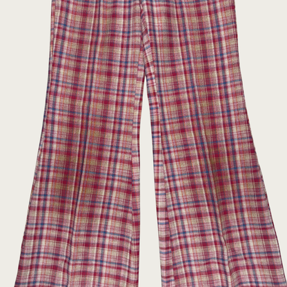 (27") 70s Pink/Blue Plaid Bell Bottoms