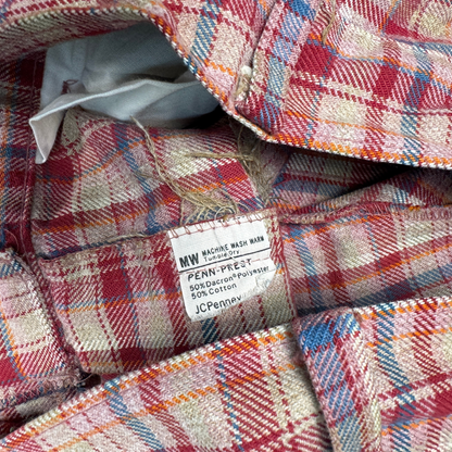 (27") 70s Pink/Blue Plaid Bell Bottoms