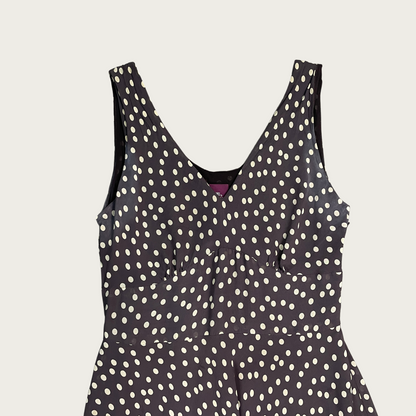 (M) Gray and Cream Polka Dot Midi Dress