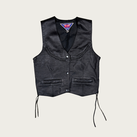 (S/M) 80s Leather Lace Up Vest