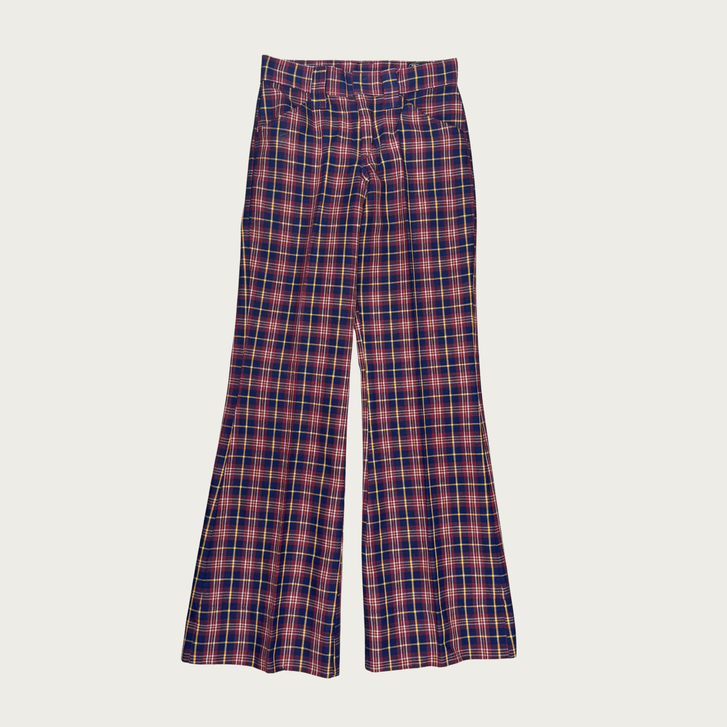 (26") 70s Burgundy/Navy Plaid Bell Bottoms