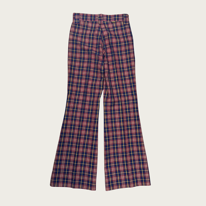 (26") 70s Burgundy/Navy Plaid Bell Bottoms