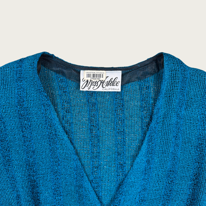 (S) 70s/80s Teal Fringe Knit Tunic Top