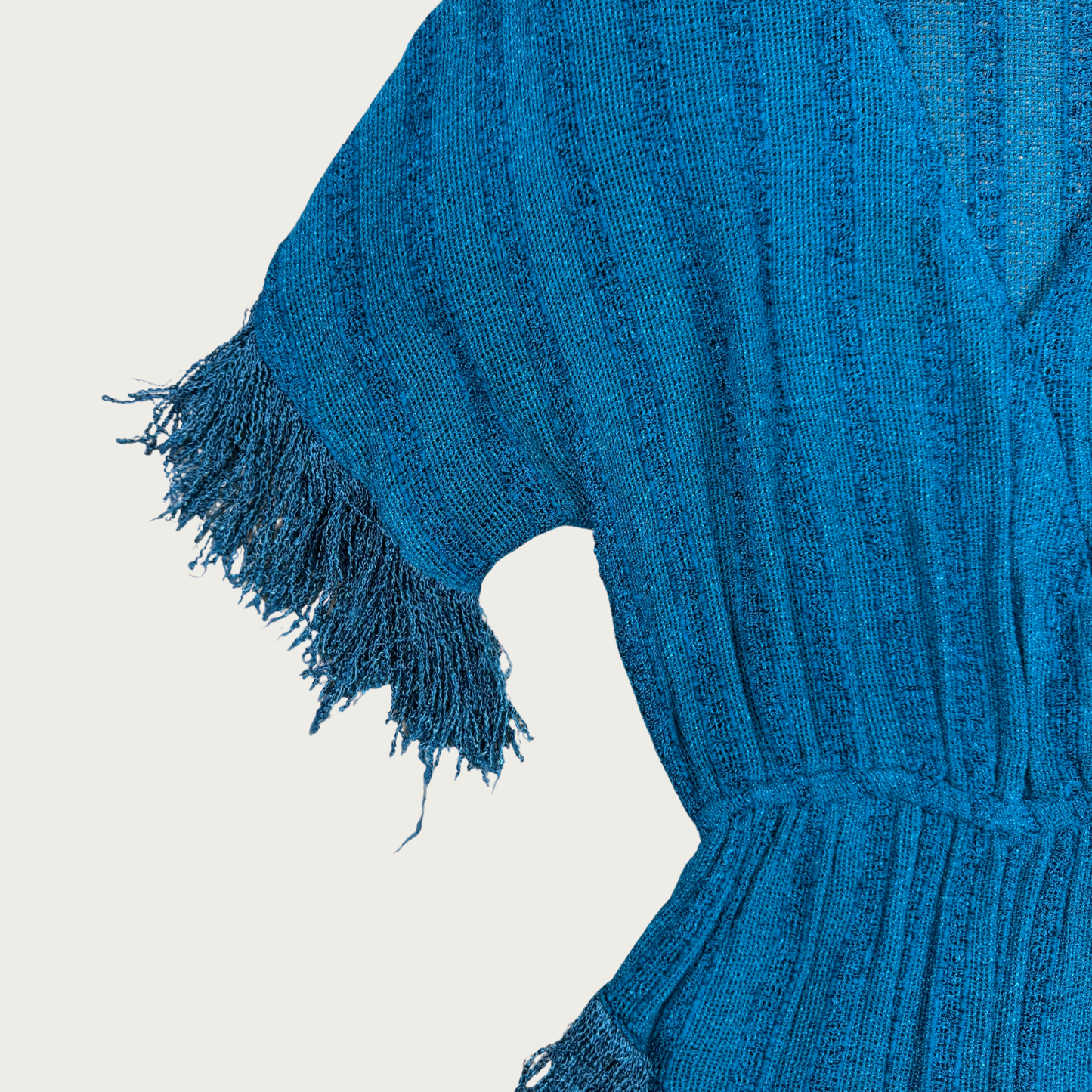 (S) 70s/80s Teal Fringe Knit Tunic Top
