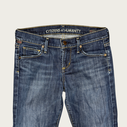 (29") Y2K Paige Low Rise Dark Wash Jeans