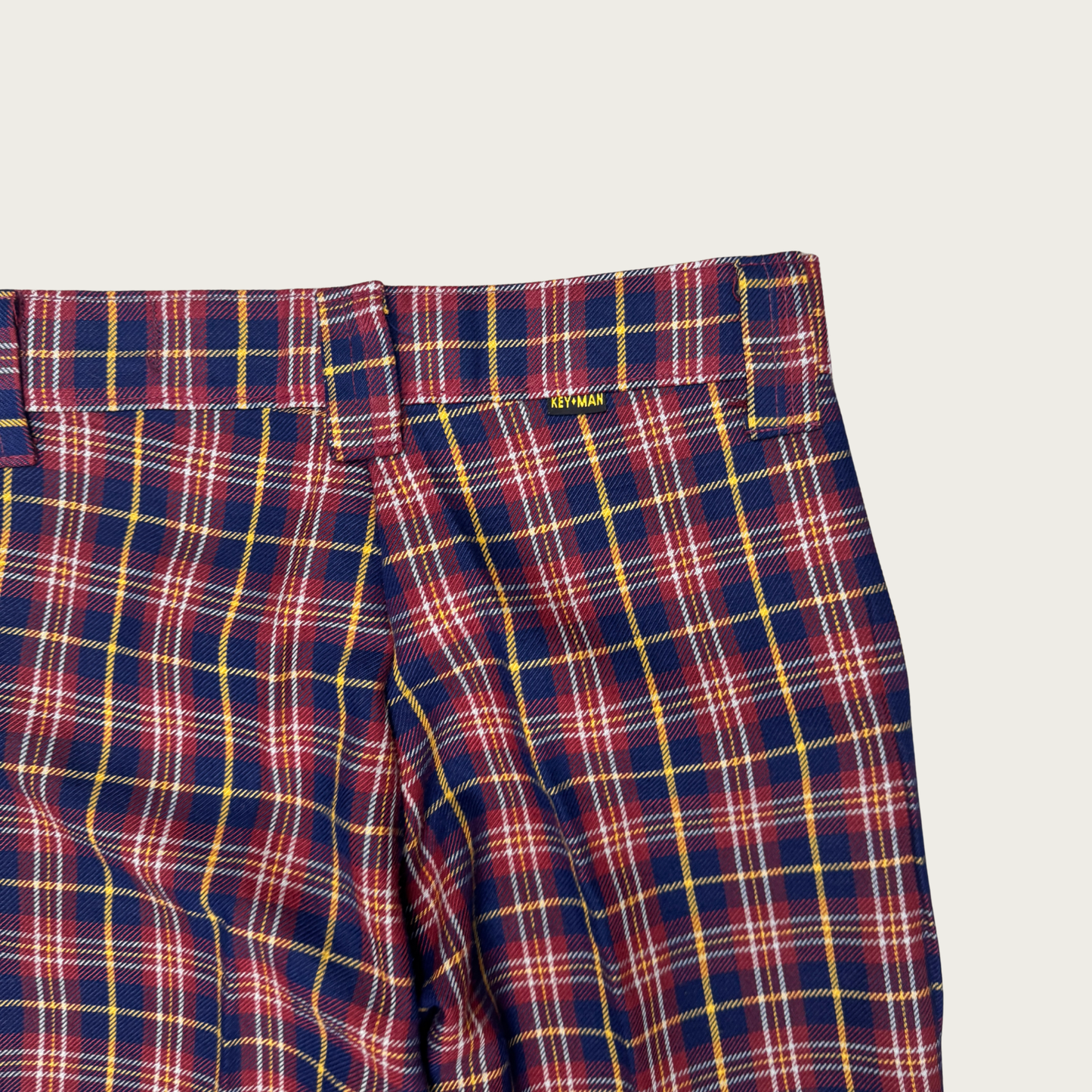 (26") 70s Burgundy/Navy Plaid Bell Bottoms