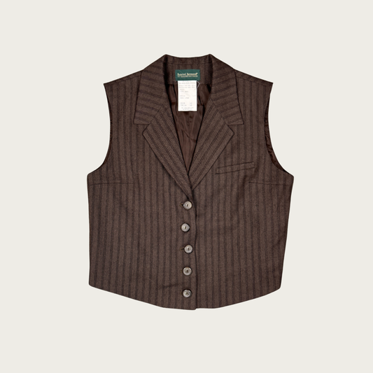 (L) 90s Brown Pinstripe Wool Vest
