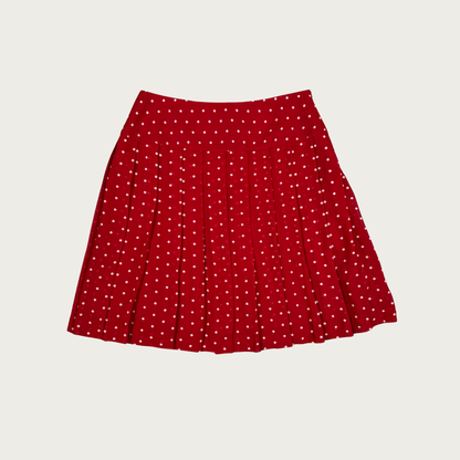 (28") Red/White Polka Dot Pleated Midi Skirt