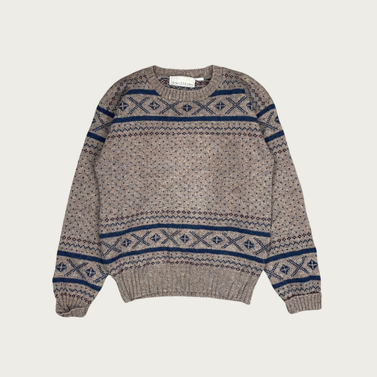 (M) Beige Fair Isle Wool Sweater