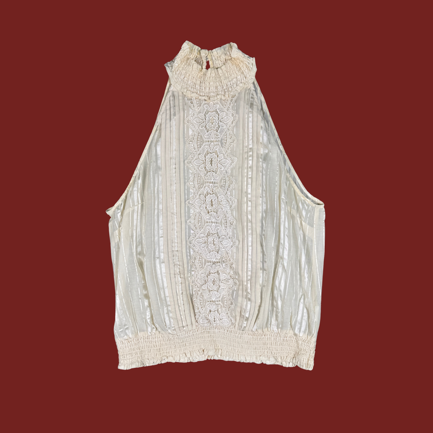 (L) Bebe High Neck Cream Sleeveless Blouse