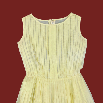 (S) Yellow Semi Sheer Pleated Midi Dress
