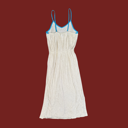 (S) 70s Cream/Blue Terry Midi Dress