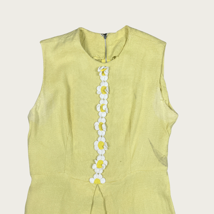(M) 60s Yellow Daisy Applique Dress