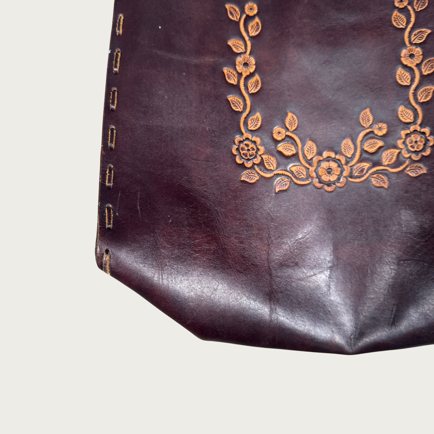 Brown Floral Tooled Leather Vintage Handbag