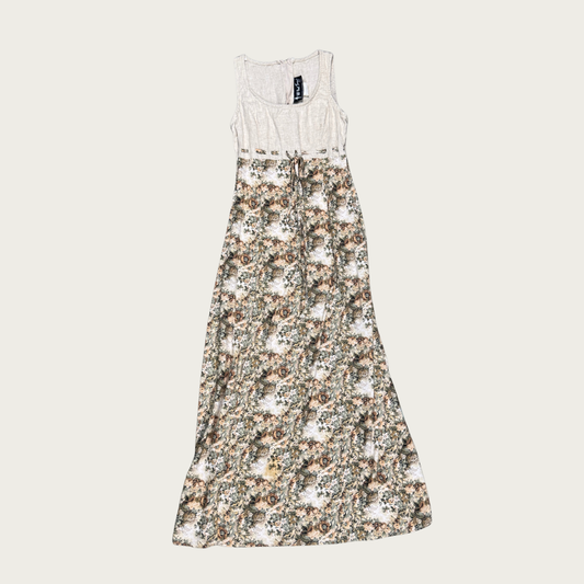 (S) 80s/90s Tan Floral Maxi Dress