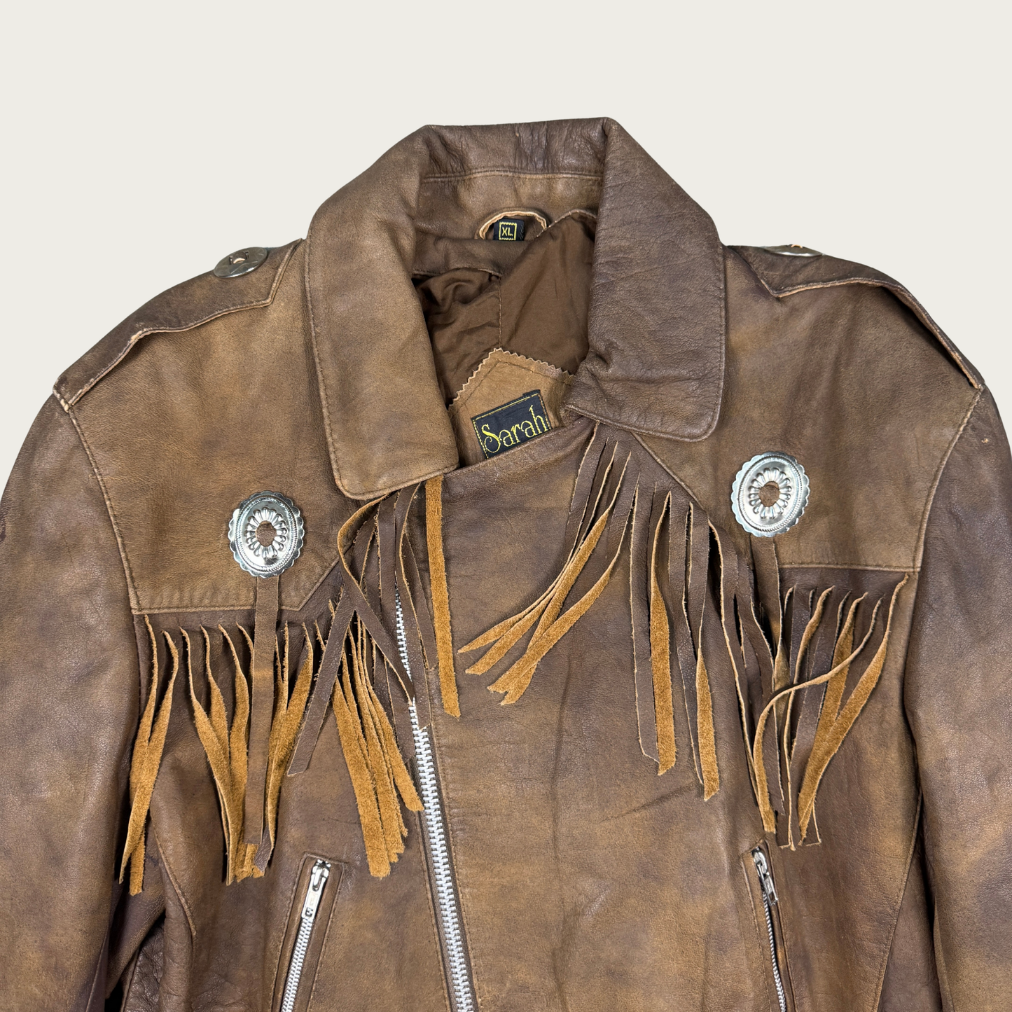 (XL) 80s/90s Fringe Leather Jacket