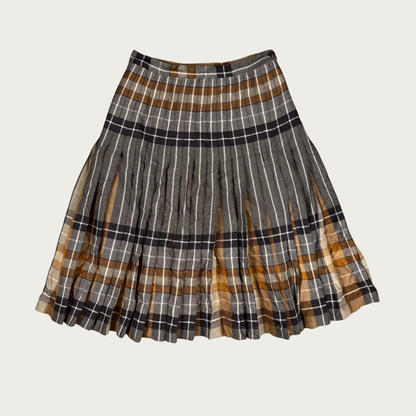 (26") 60s/70s Brown Plaid Pleated Midi Skirt