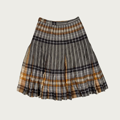 (26") 60s/70s Brown Plaid Pleated Midi Skirt