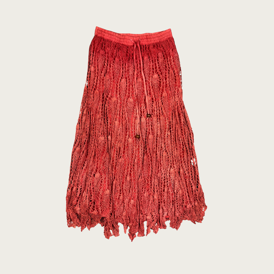 (S/M) Y2K Orange Crochet Maxi Skirt