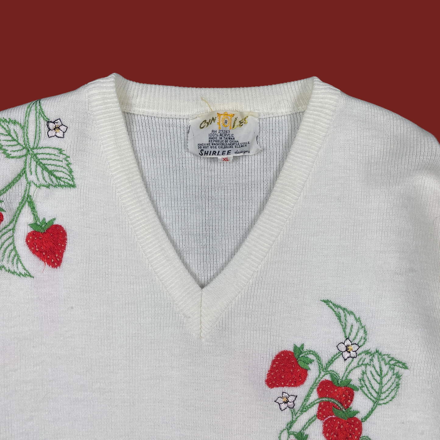 (L) Embroidered Strawberry Sweater