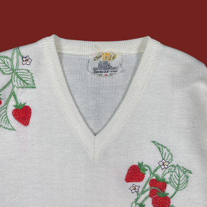 (L) Embroidered Strawberry Sweater