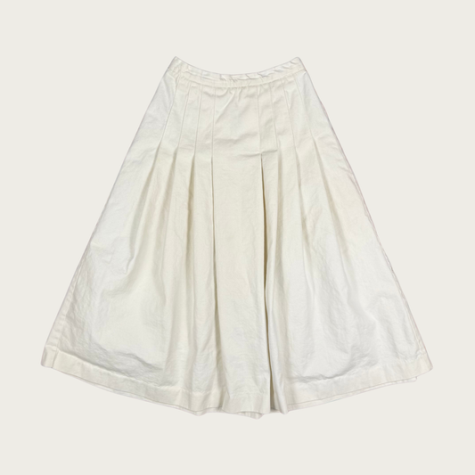 (25") White Denim Pleated Midi Skirt
