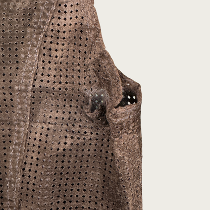 (M) Brown Suede Mesh Snap Button Top