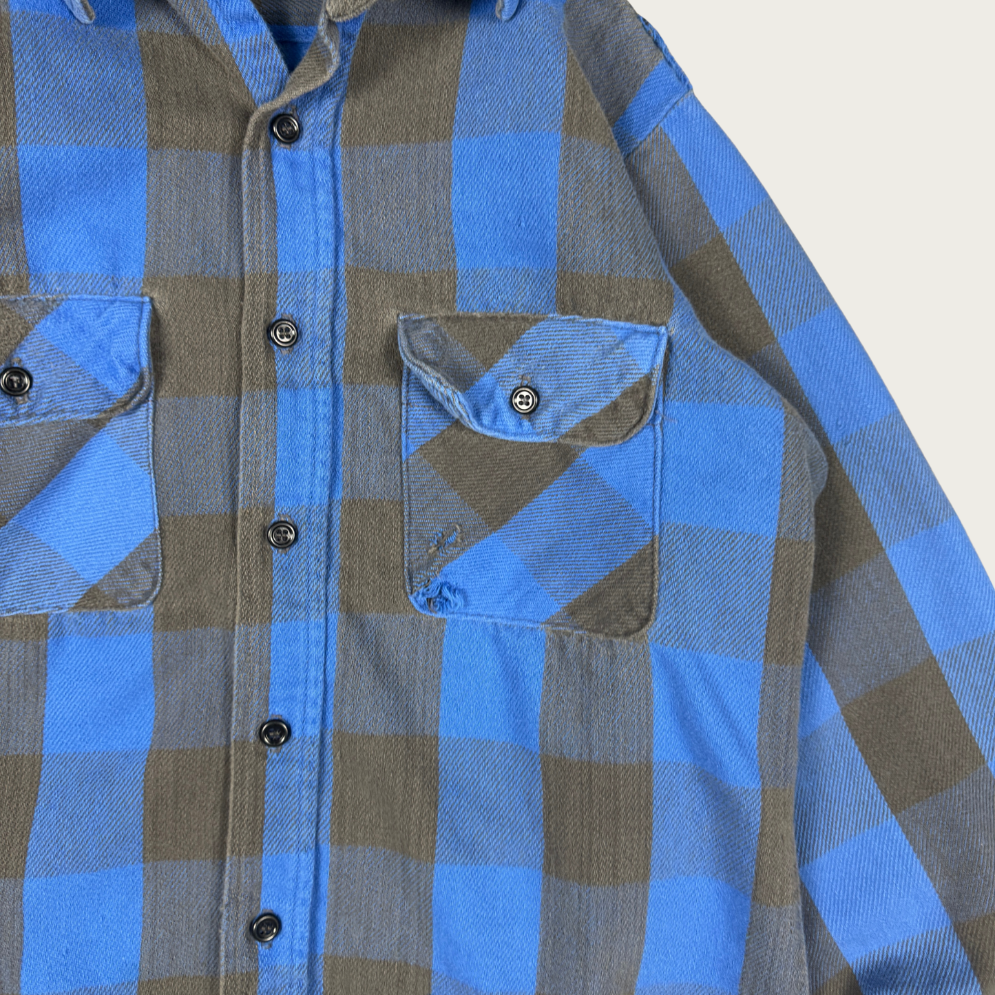 (S) 80s/90s Gray/Blue Distressed Flannel