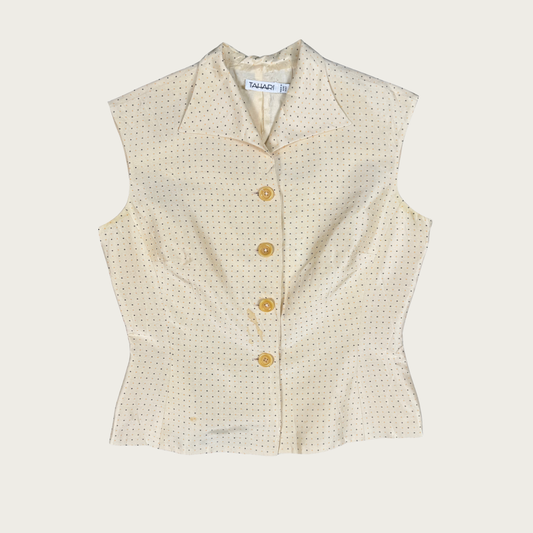 (M) 90s/Y2K Dotted Silk Sleeveless Blouse