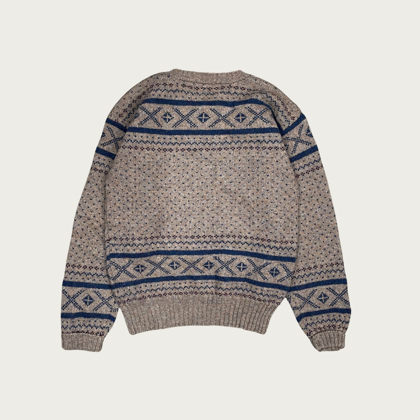 (M) Beige Fair Isle Wool Sweater