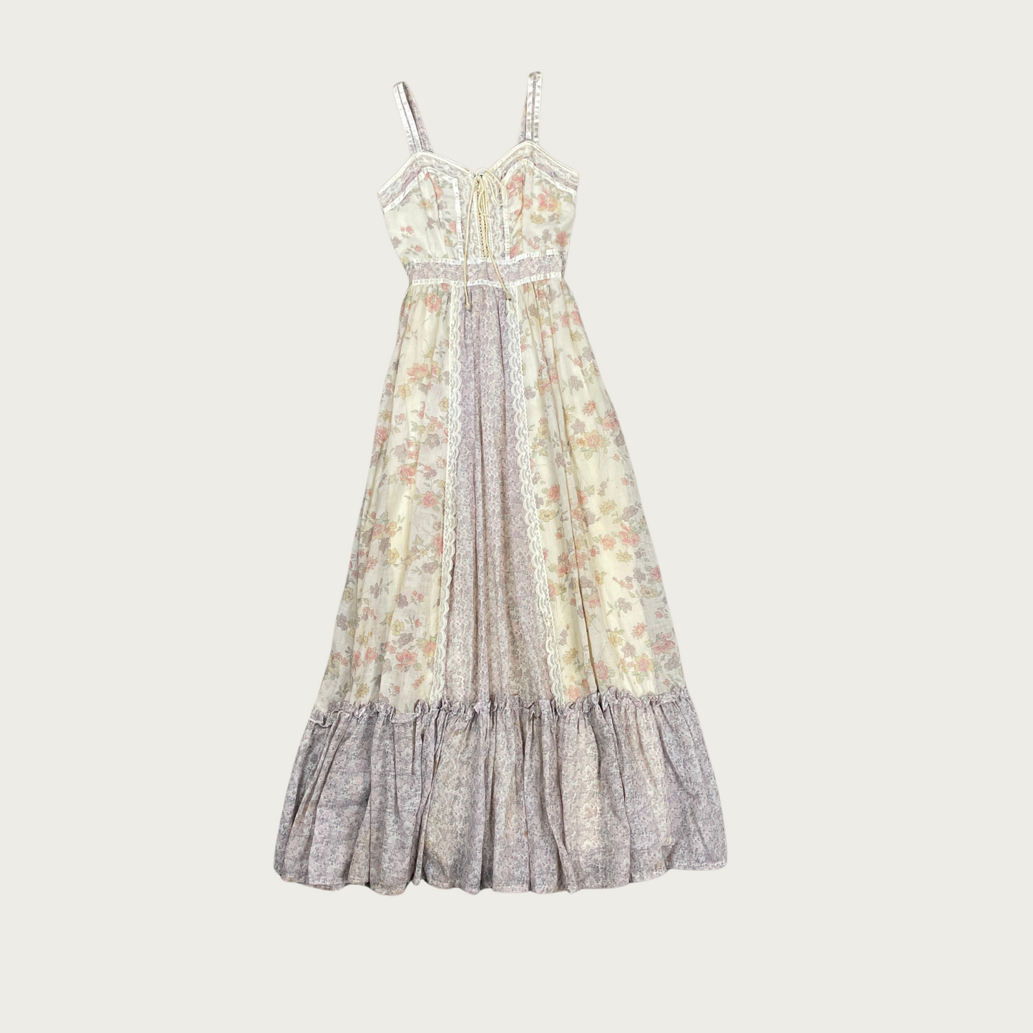 (S) 70s Gunne Sax Cream and Lilac Floral Sun Dress