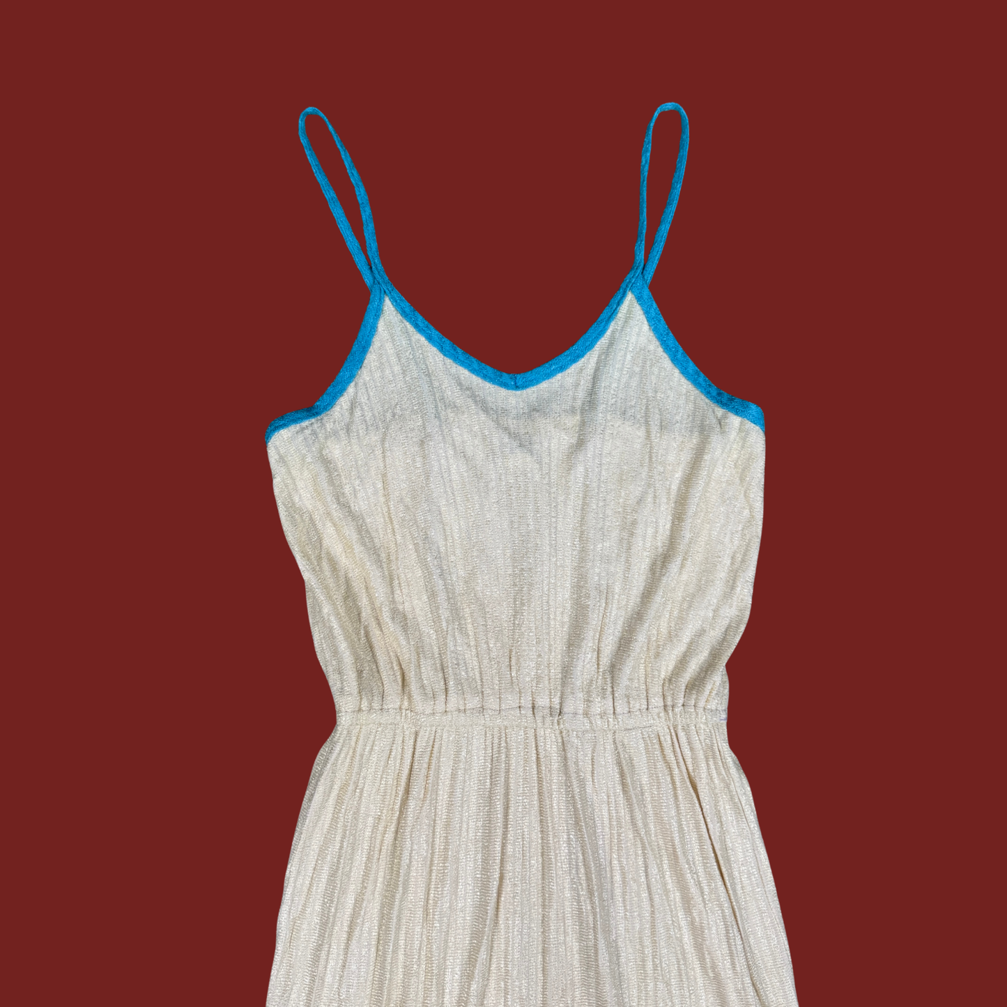 (S) 70s Cream/Blue Terry Midi Dress