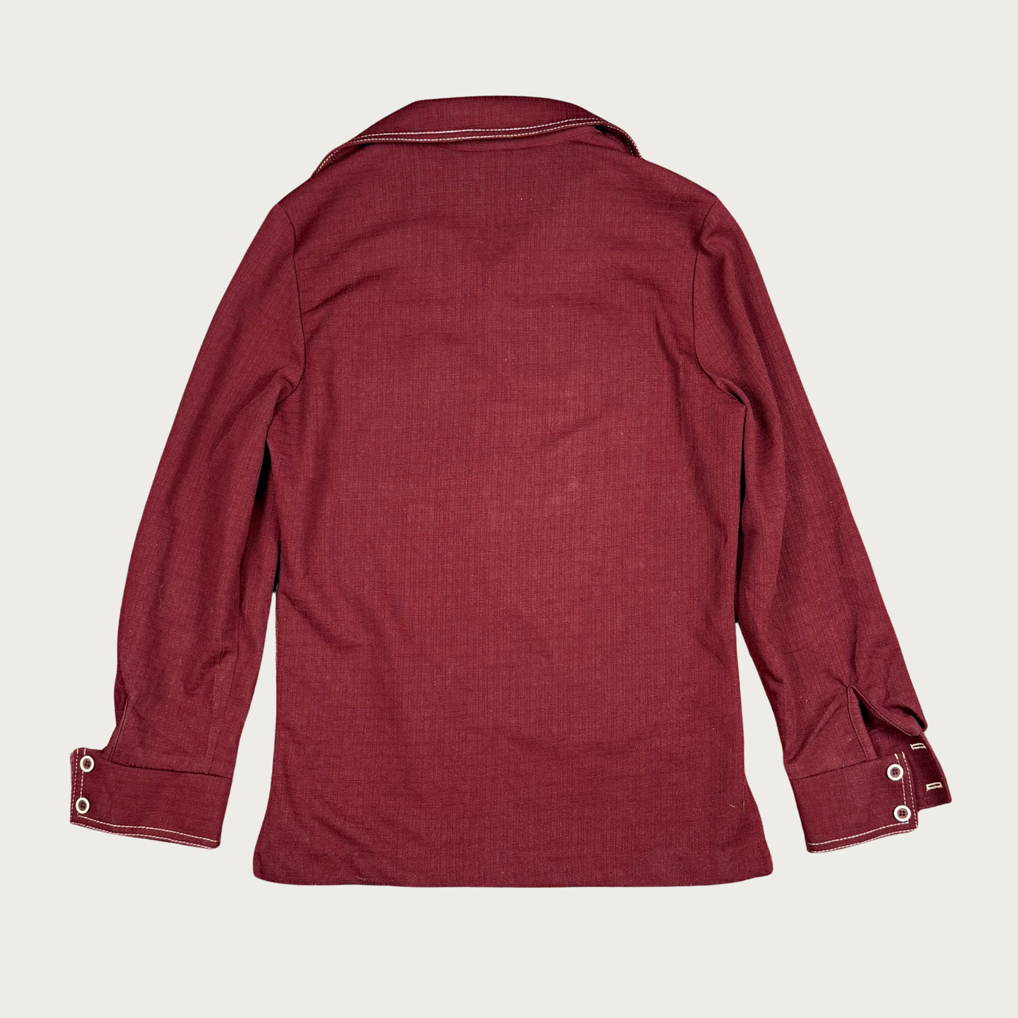 (S/M) 70s Burgundy Dagger Collar Button Up Shirt