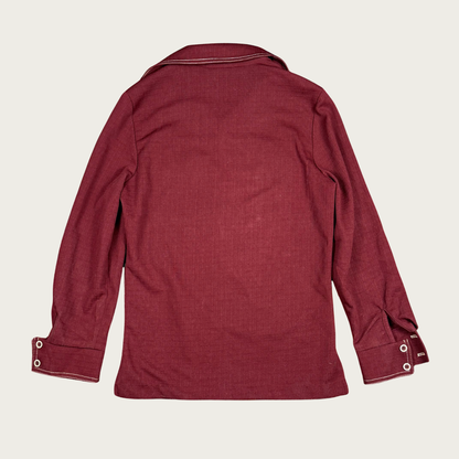 (S/M) 70s Burgundy Dagger Collar Button Up Shirt