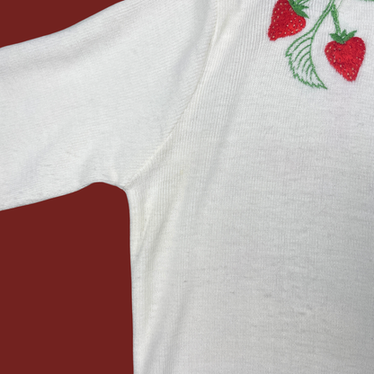 (L) Embroidered Strawberry Sweater