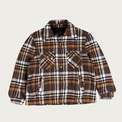 (L) 70s/80s Brown Plaid Fleece Lined Jacket