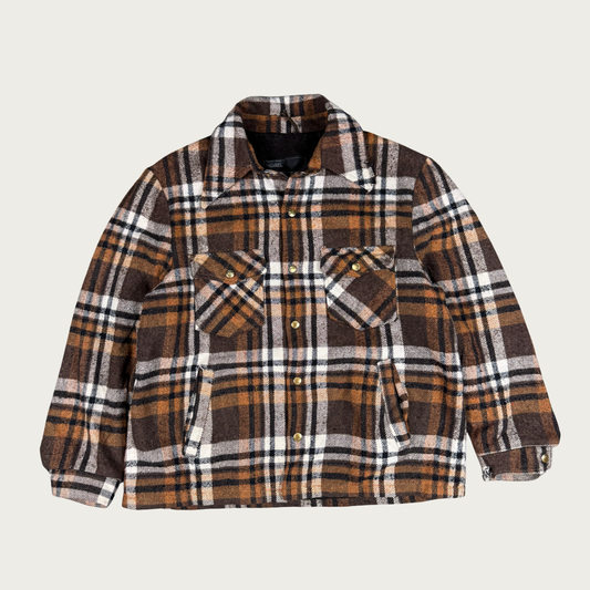 (L) 70s/80s Brown Plaid Fleece Lined Jacket